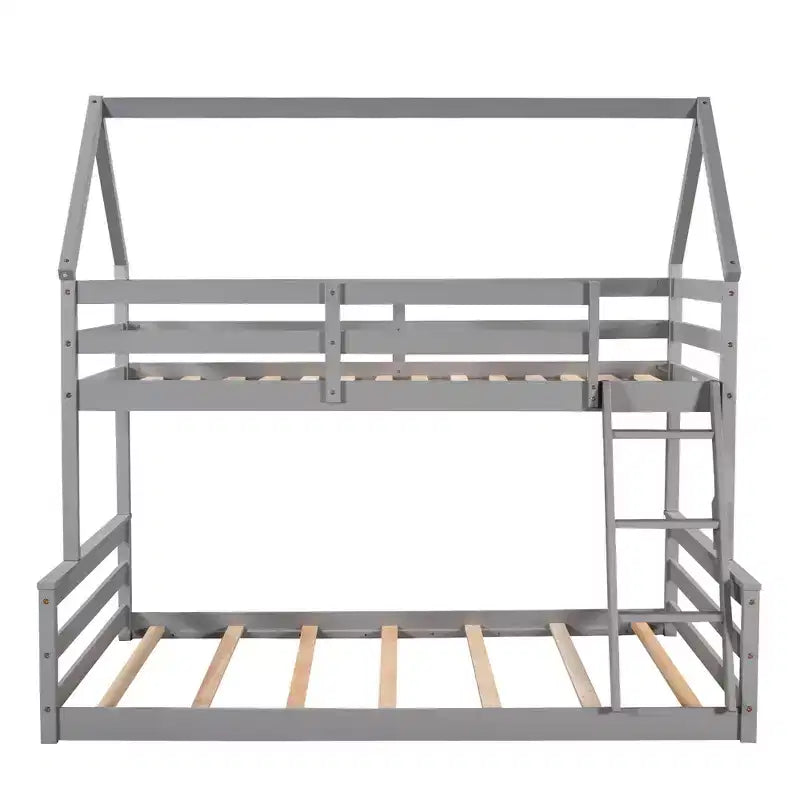 Twin Size Wood Bed With Ladder, Twin Size Trundle, Safety Guardrail, Easy Assembly
