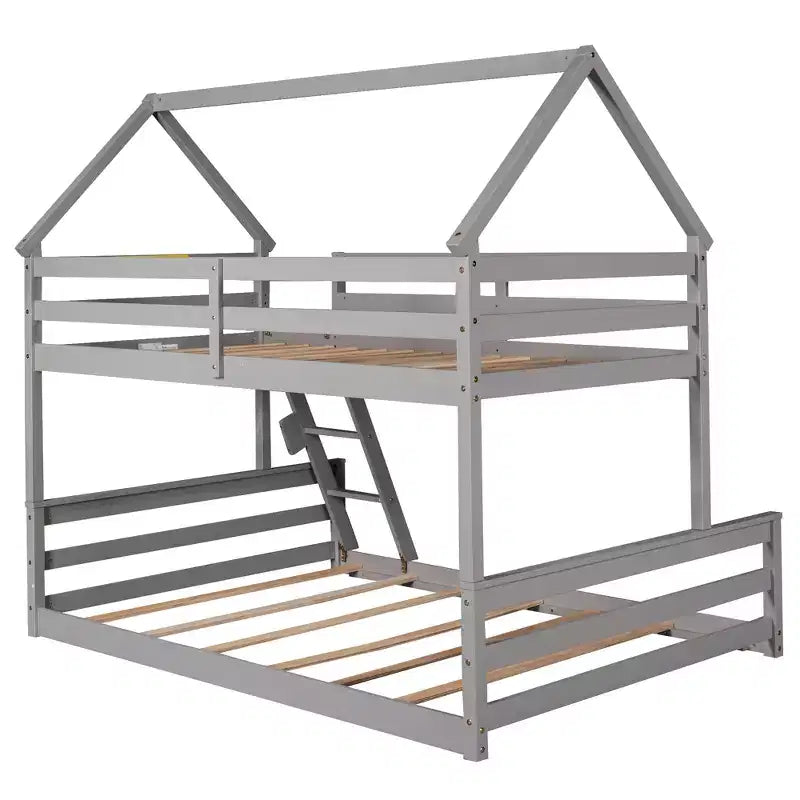 Twin Size Wood Bed With Ladder, Twin Size Trundle, Safety Guardrail, Easy Assembly