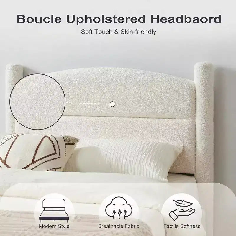 Boucle Upholstered Cloud Platform Bed Frame, No Box Spring Needed