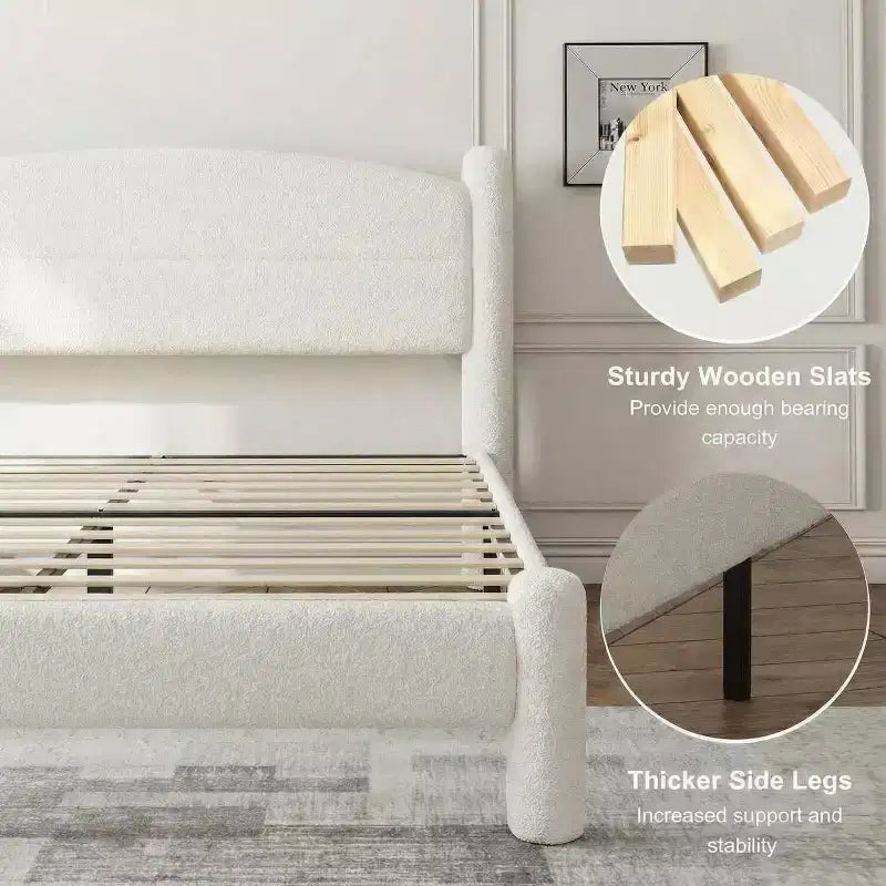 Boucle Upholstered Cloud Platform Bed Frame, No Box Spring Needed