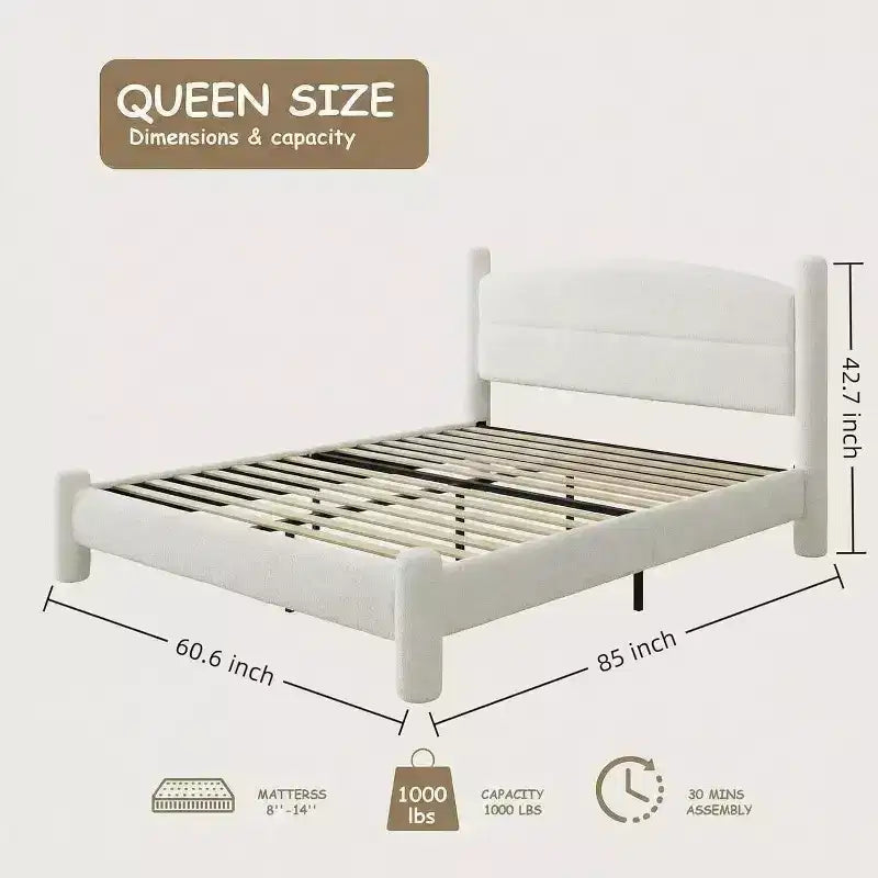 Boucle Upholstered Cloud Platform Bed Frame, No Box Spring Needed