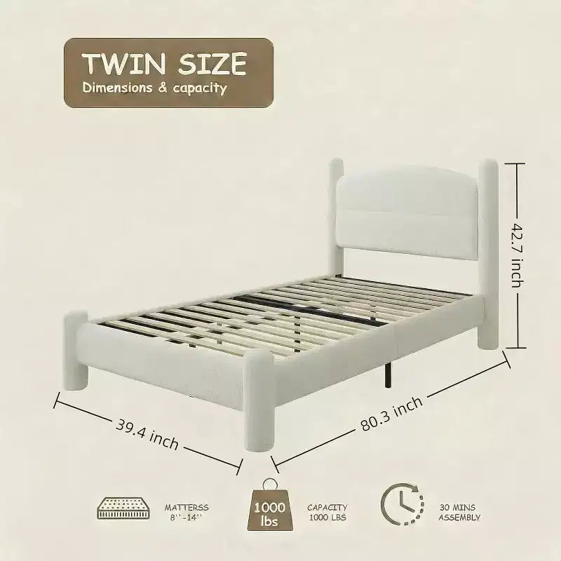 Boucle Upholstered Cloud Platform Bed Frame, No Box Spring Needed