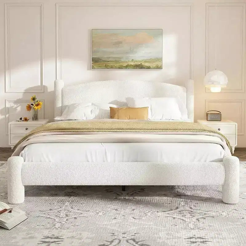 Boucle Upholstered Cloud Platform Bed Frame, No Box Spring Needed