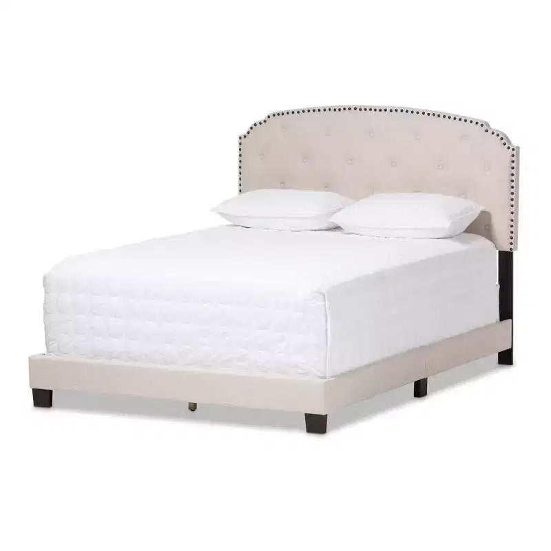 King Lexi Modern and Contemporary Fabric Upholstered Bed Light Beige - Baxton Studio: Rubberwood & MDF Frame, Polyester Fill