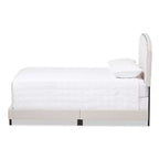 Modernes und zeitgenössisches gepolstertes Stoffbett in King-Size, Hellbeige - Gestell aus Gummibaumholz und MDF, Polyesterfüllung