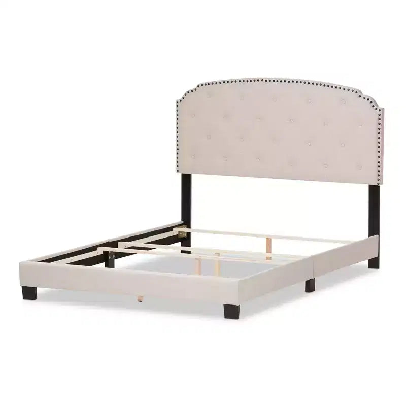 King Modern and Contemporary Fabric Upholstered Bed Light Beige - Rubberwood & MDF Frame, Polyester Fill