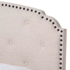 Modernes und zeitgenössisches gepolstertes Stoffbett in King-Size, Hellbeige - Gestell aus Gummibaumholz und MDF, Polyesterfüllung
