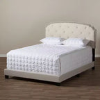 Modernes und zeitgenössisches gepolstertes Stoffbett in King-Size, Hellbeige - Gestell aus Gummibaumholz und MDF, Polyesterfüllung