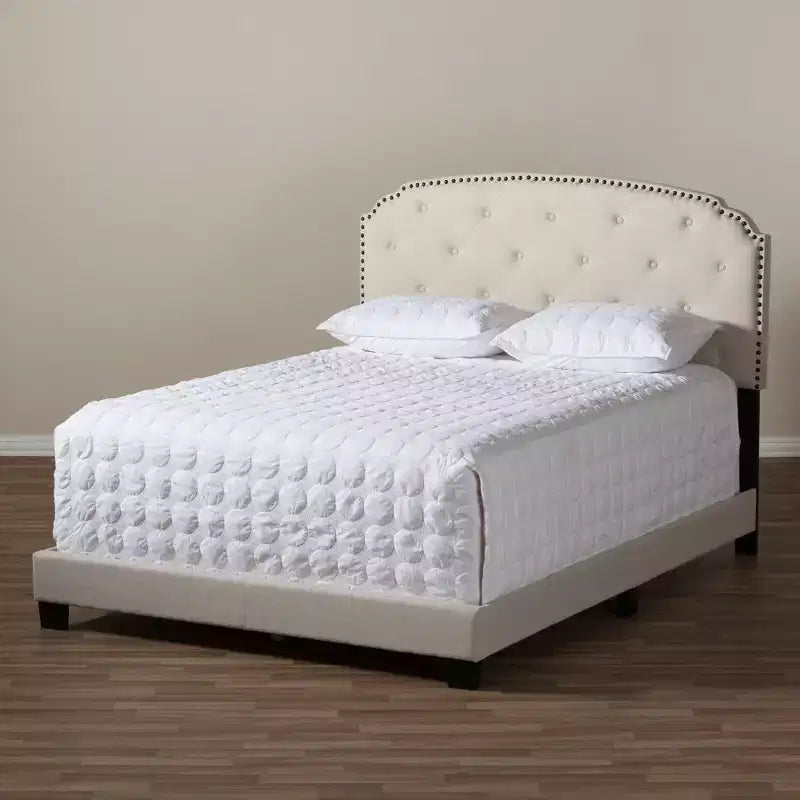 King Modern and Contemporary Fabric Upholstered Bed Light Beige - Rubberwood & MDF Frame, Polyester Fill
