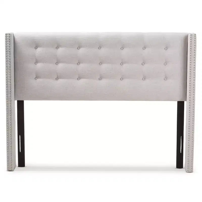 Queen Modern and Contemporary Fabric Button Tufted Nail Head Winged Headboard Gray - Elegant Design, MDF Frame, Spot Clean