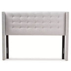 Modernes und zeitgenössisches Stoff-Kopfteil in Queen-Size mit Knopfsteppung, Nagelkopfdetails und Flügeln, Grau - elegantes Design, MDF-Gestell, punktuell zu reinigen