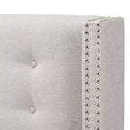 Modernes und zeitgenössisches Stoff-Kopfteil in Queen-Size mit Knopfsteppung, Nagelkopfdetails und Flügeln, Grau - elegantes Design, MDF-Gestell, punktuell zu reinigen