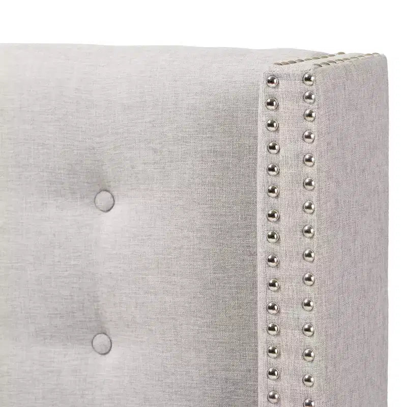 Queen Modern and Contemporary Fabric Button Tufted Nail Head Winged Headboard Gray - Elegant Design, MDF Frame, Spot Clean