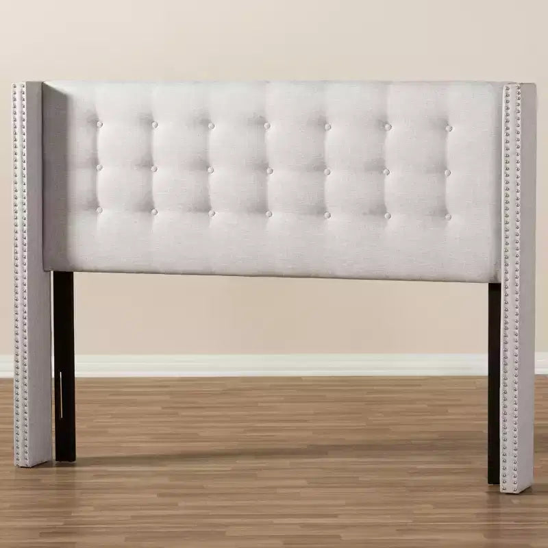 Queen Modern and Contemporary Fabric Button Tufted Nail Head Winged Headboard Gray - Elegant Design, MDF Frame, Spot Clean