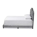 Queen Embla gestoffeerd bed van fluweelachtige stof, grijs: modern gecapitonneerd ontwerp, glanzende afwerking, schuimvulling, MDF-frame