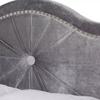 Queen Embla gestoffeerd bed van fluweelachtige stof, grijs: modern gecapitonneerd ontwerp, glanzende afwerking, schuimvulling, MDF-frame