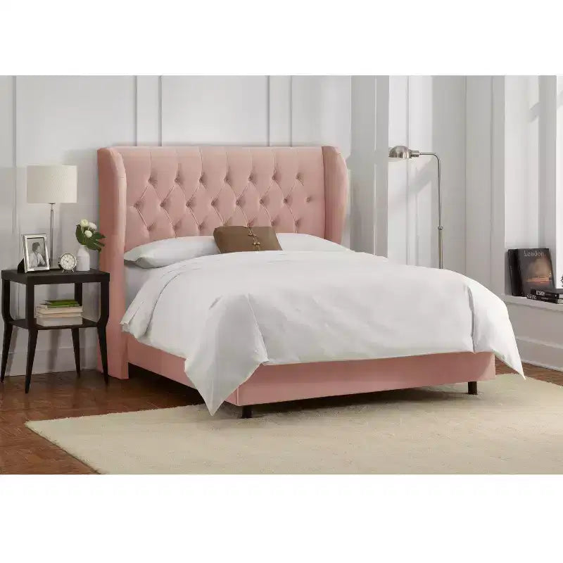 Tufted Velvet Upholstered Wingback Bed