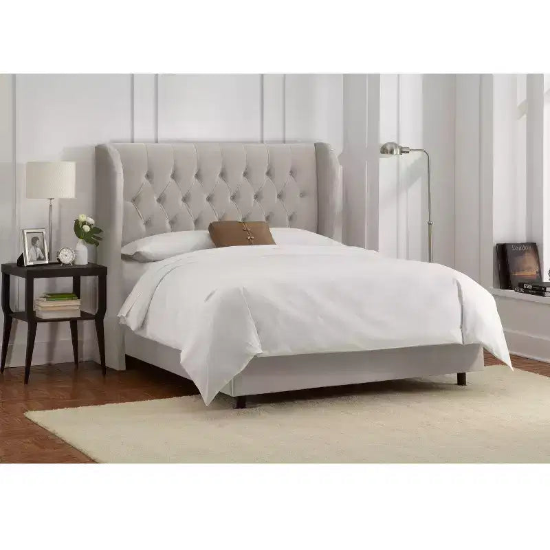Tufted Velvet Upholstered Wingback Bed