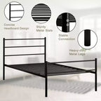 Metalen platformbedframe voor eenpersoonsmatras met matrasbodem en hoofdbord, zwart