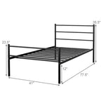 Metalen platformbedframe voor eenpersoonsmatras met matrasbodem en hoofdbord, zwart
