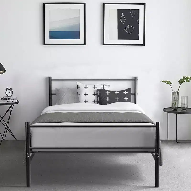 Twin Size Metal Bed Frame Platform Mattress Foundation W/ Headboard Black