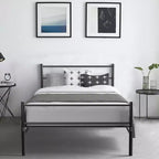 Metalen platformbedframe voor eenpersoonsmatras met matrasbodem en hoofdbord, zwart
