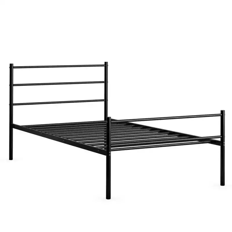 Twin Size Metal Bed Frame Platform Mattress Foundation W/ Headboard Black