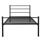 Metalen platformbedframe voor eenpersoonsmatras met matrasbodem en hoofdbord, zwart