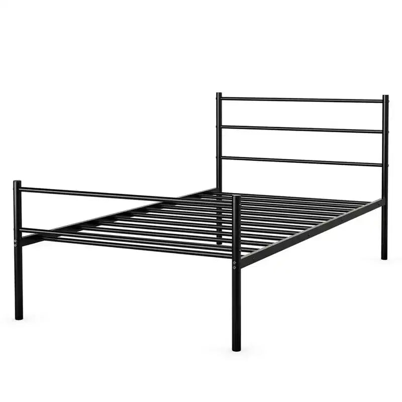 Twin Size Metal Bed Frame Platform Mattress Foundation W/ Headboard Black