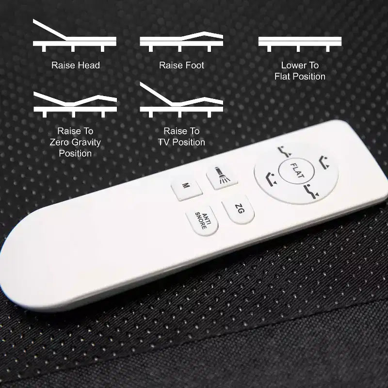 Selene Adjustable Upholstered Bed Base with Wireless Remote, Three Leg Heights, & Independent Head/Foot Incline