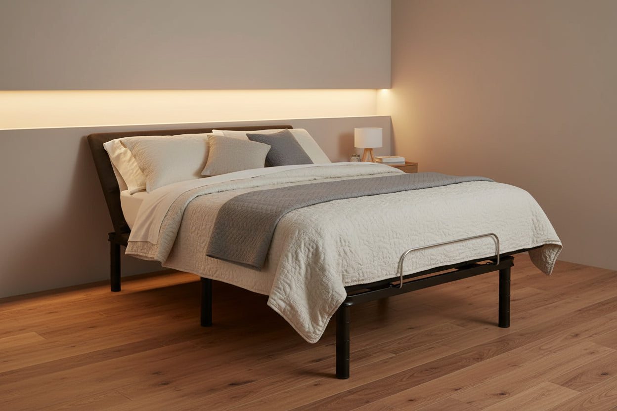 Continental Sleep,15 Adjustable Bed Frame Base with 3 Programmable Positions, Head And Foot Incline, LED Ambient Lighting, White