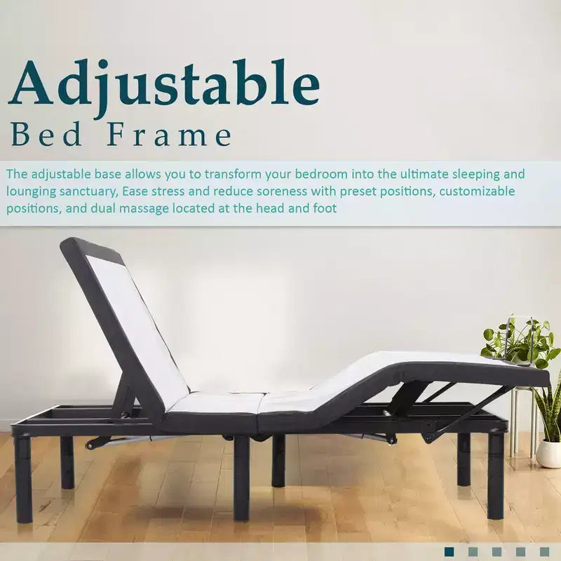 15" Adjustable Bed Frame Base with 3 Programmable Positions, Head And Foot Incline, LED Ambient Lighting, White