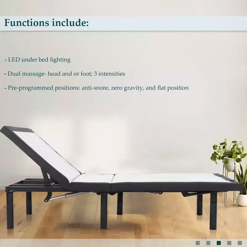 15" Adjustable Bed Frame Base with 3 Programmable Positions, Head And Foot Incline, LED Ambient Lighting, White
