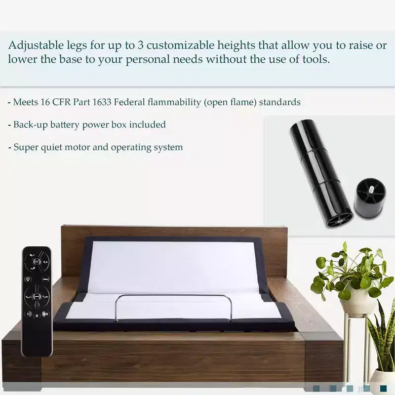 15" Adjustable Bed Frame Base with 3 Programmable Positions, Head And Foot Incline, LED Ambient Lighting, White