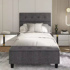 Full Upholstered Bed Frame with Ottoman Storage Linen Button Tufted Headboard