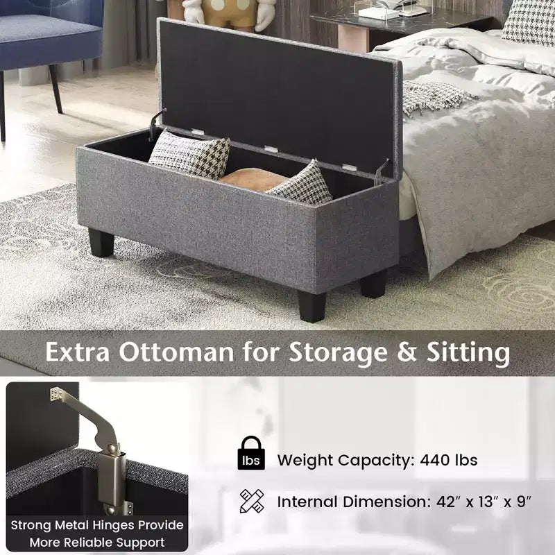 Full Upholstered Bed Frame with Ottoman Storage Linen Button Tufted Headboard