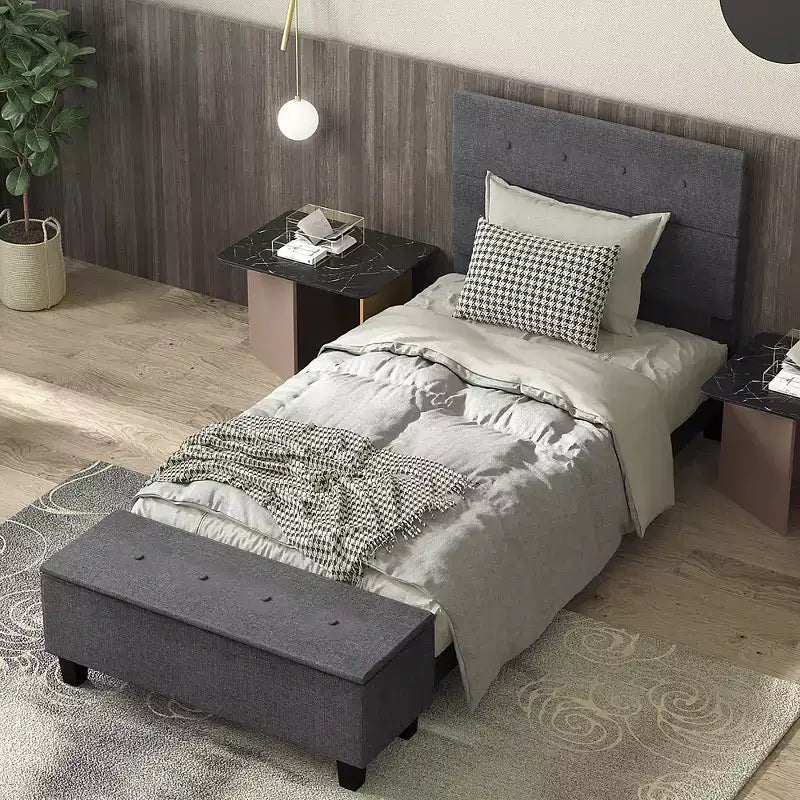Full Upholstered Bed Frame with Ottoman Storage Linen Button Tufted Headboard