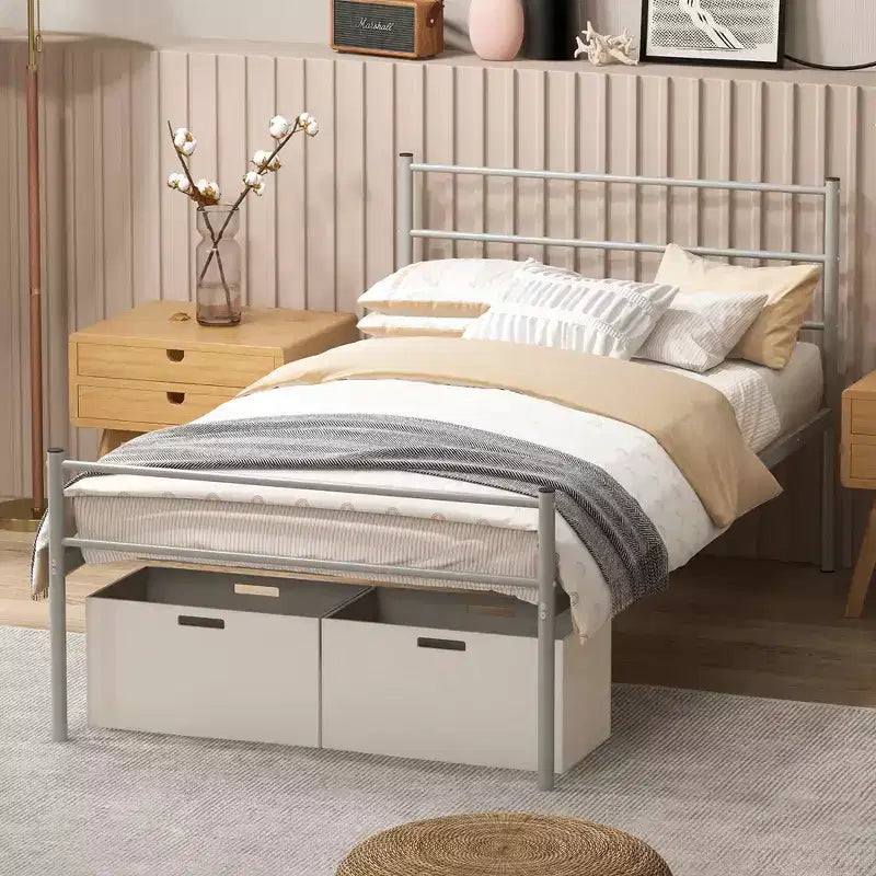 Twin Metal Bed Frame Mattress Foundation No Box Spring Needed