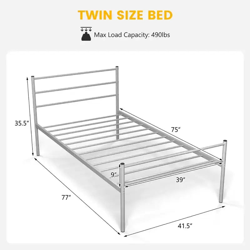 Twin Metal Bed Frame Mattress Foundation No Box Spring Needed