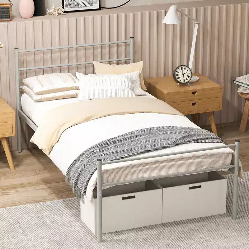Twin Metal Bed Frame Mattress Foundation No Box Spring Needed