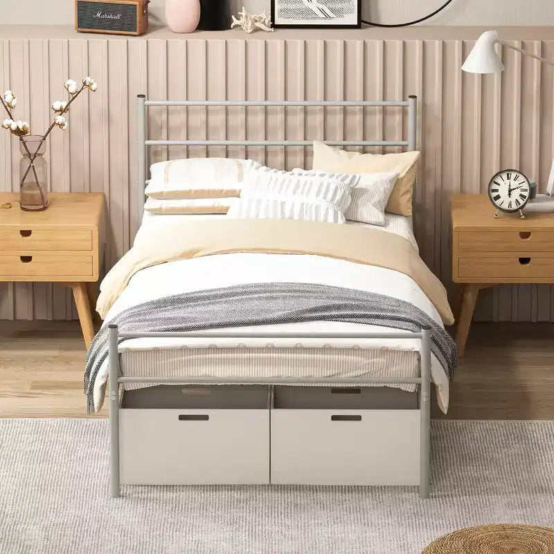 Twin Metal Bed Frame Mattress Foundation No Box Spring Needed