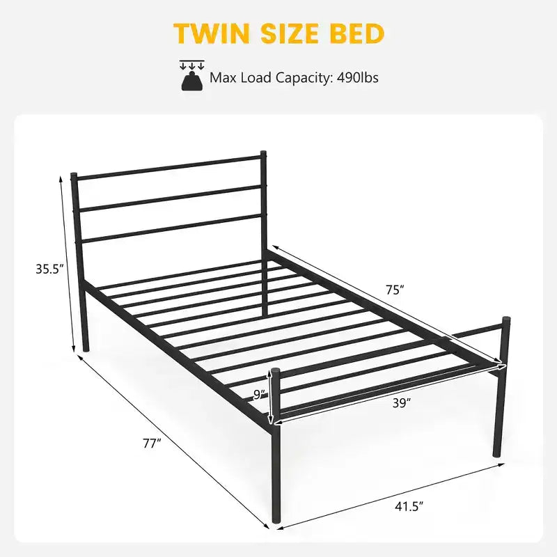 Twin Metal Bed Frame Mattress Foundation No Box Spring Needed