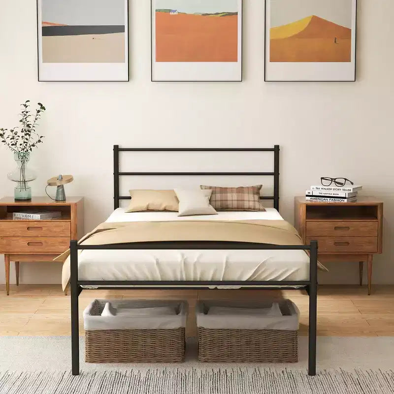 Twin Metal Bed Frame Mattress Foundation No Box Spring Needed
