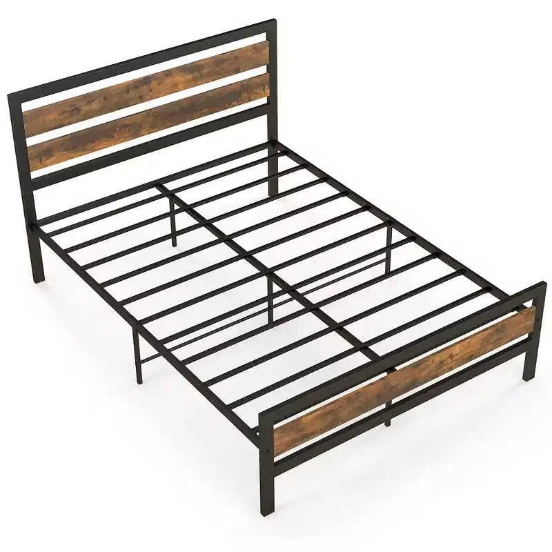 Full/Queen Industrial Metal Platform Bed Frame Rustic Headboard Mattress Foundation