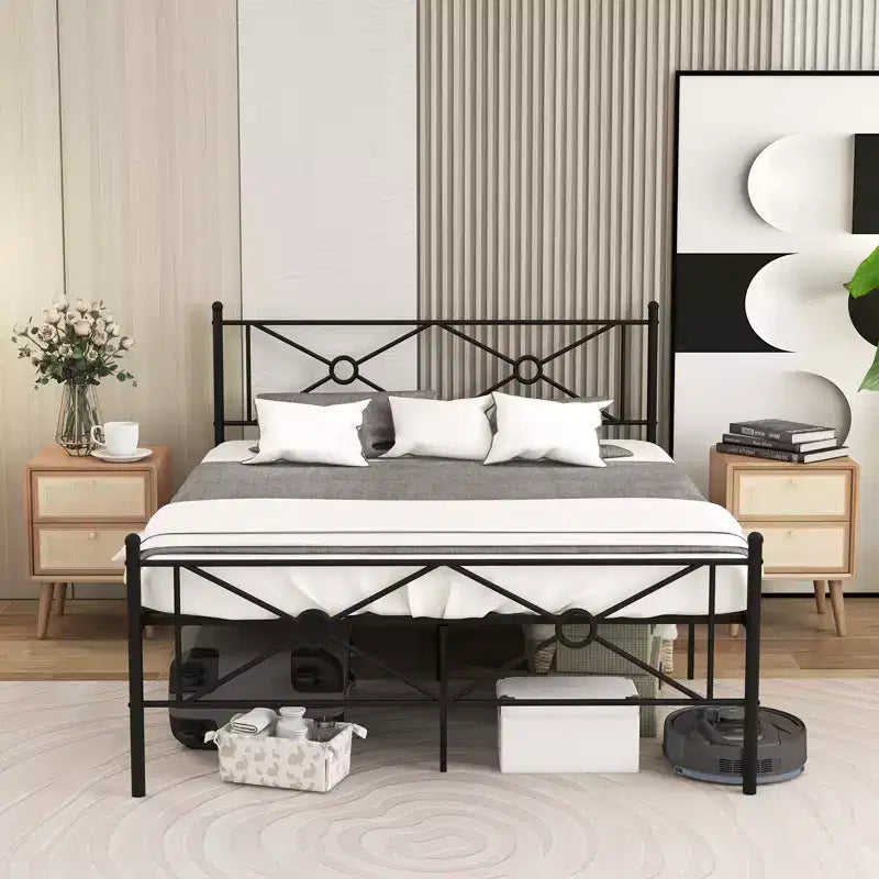 Full/Queen Size Metal Platform Bed Frame w/ Headboard Mattress Foundation