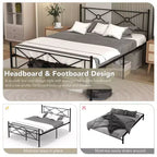 Metalen platformbedframe in Full/Queen-formaat met hoofdbord en matrasbodem
