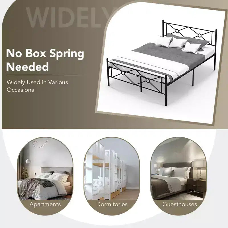 Full/Queen Size Metal Platform Bed Frame w/ Headboard Mattress Foundation