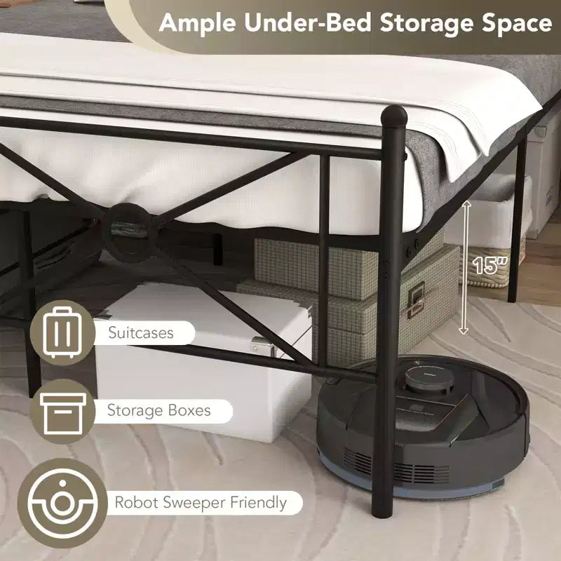 Full/Queen Size Metal Platform Bed Frame w/ Headboard Mattress Foundation