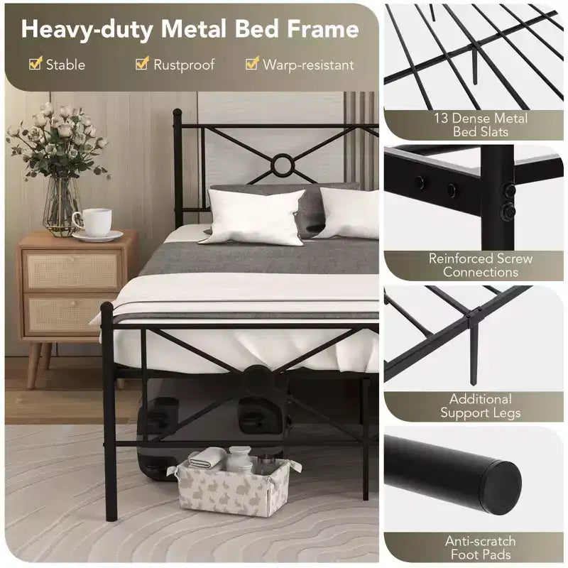 Full/Queen Size Metal Platform Bed Frame w/ Headboard Mattress Foundation