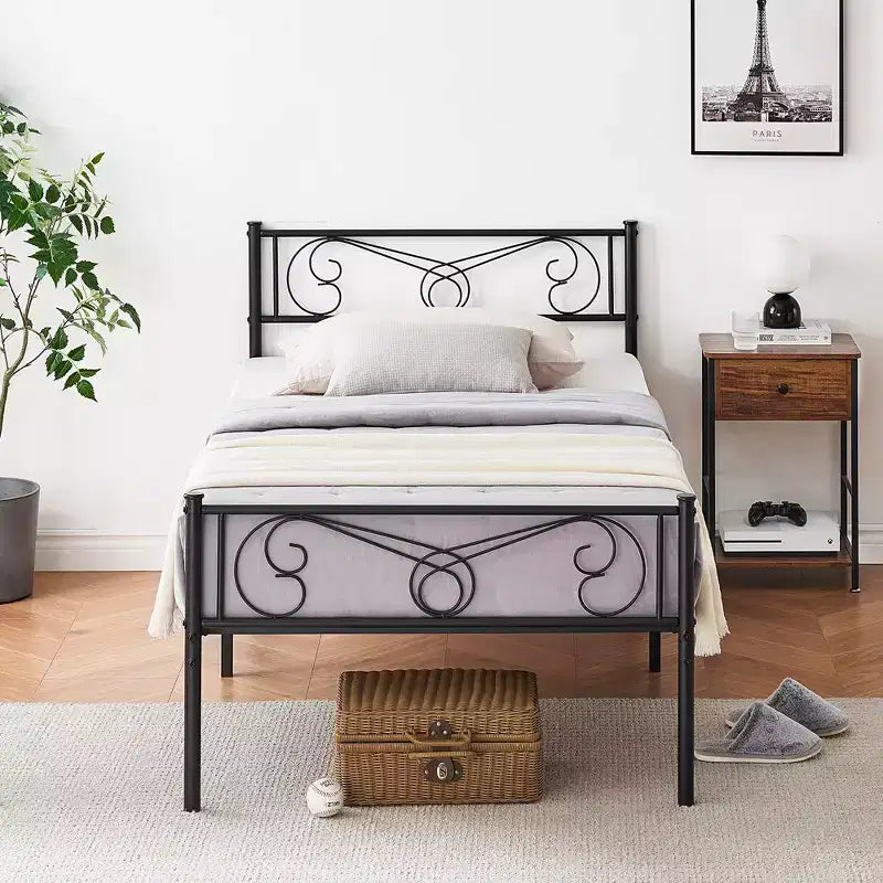 Bed Frame Platform with Headboard and Footboard Metal Bed Mattress Foundation with Storage, No Box Spring Needed, Black